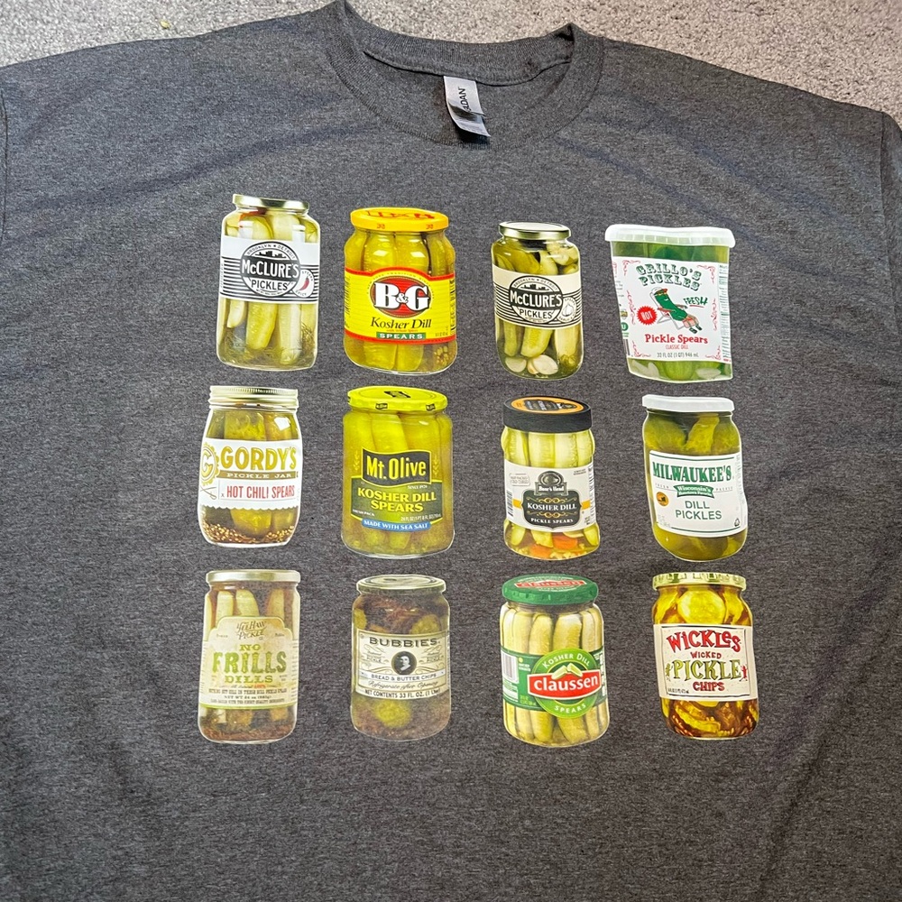 NEW PICKLE SHIRT sz.XL  unisex shirt pickles Gildan T-Shirt Heather Grey - Picture 2 of 3